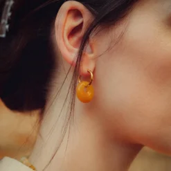 Boucles d'oreilles créoles jade jaune
