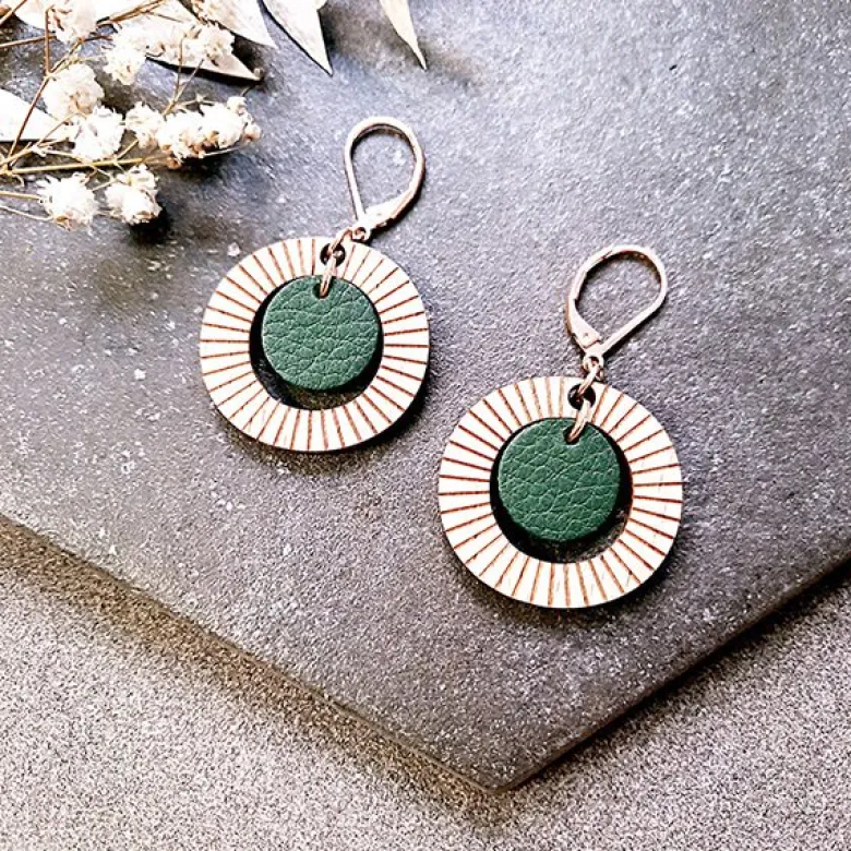 Boucles d'oreilles en bois bulle vert