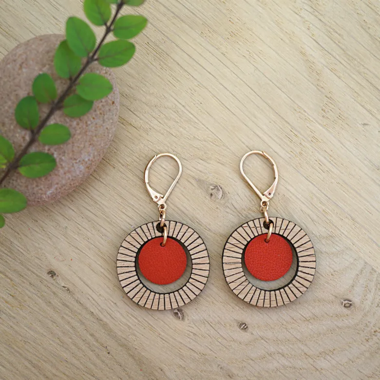 Boucles d'oreilles en bois bulle rouge