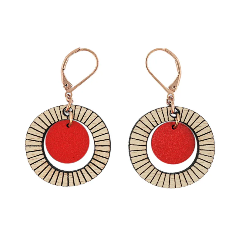 Boucles d'oreilles en bois bulle rouge