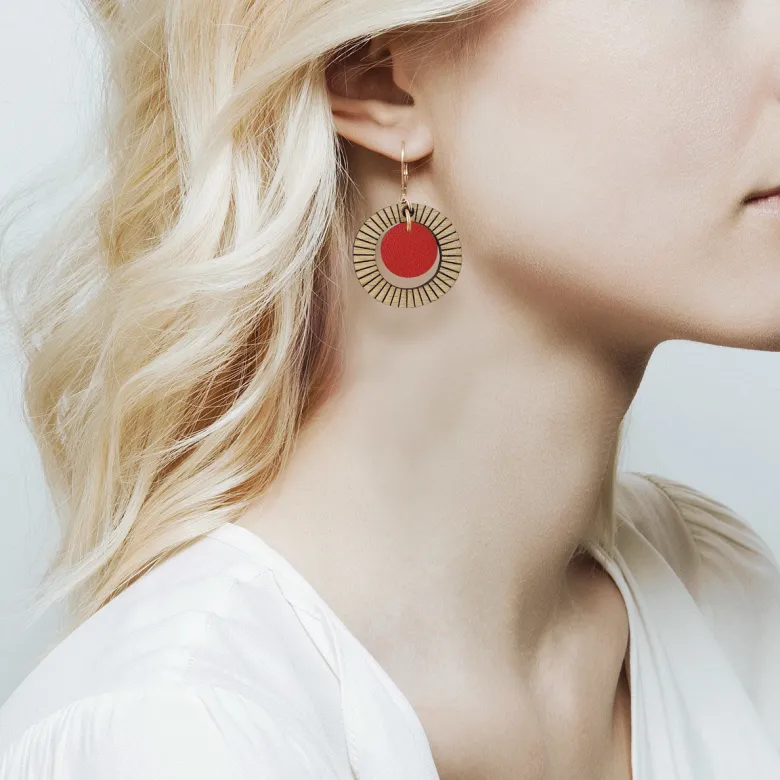 Boucles d'oreilles en bois bulle rouge