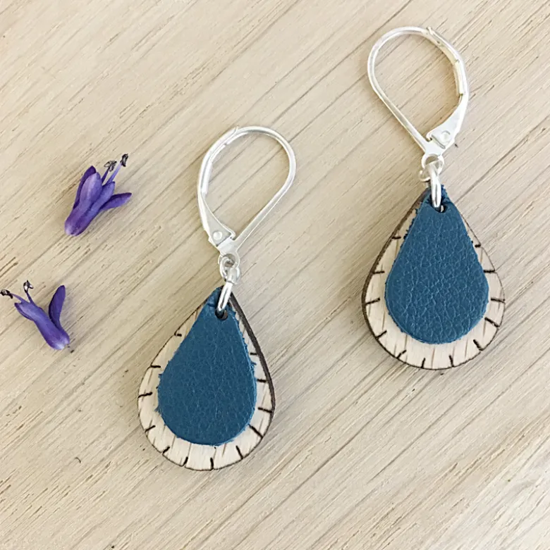 Boucles d'oreilles en bois goutte marine