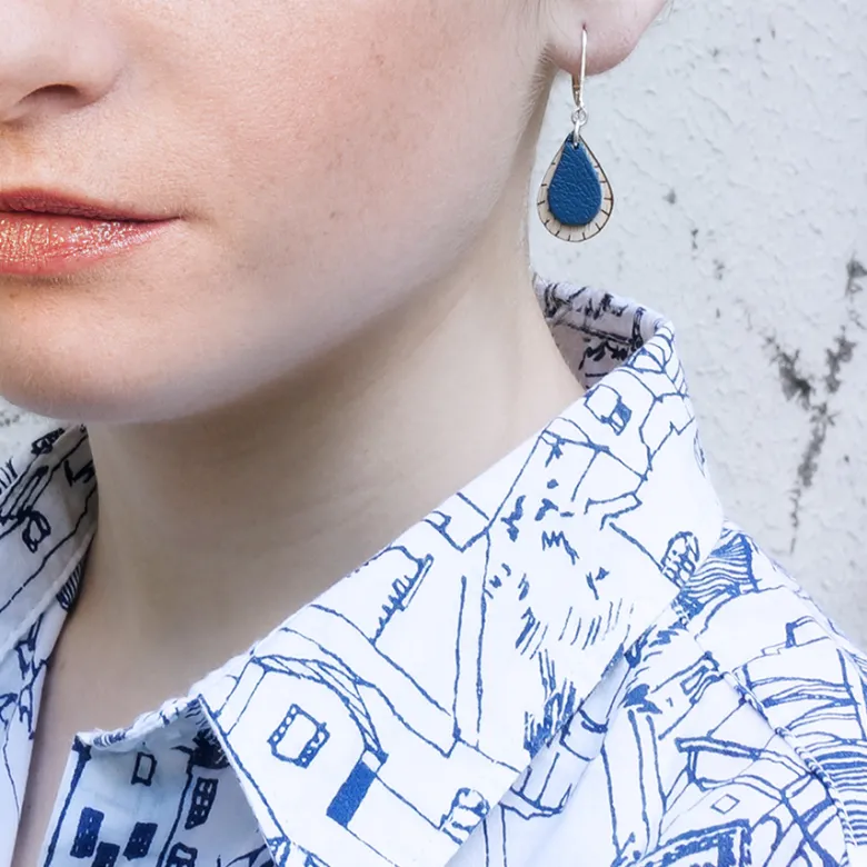 Boucles d'oreilles en bois goutte marine