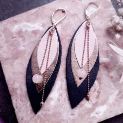Boucles d'oreilles en cuir pop marine