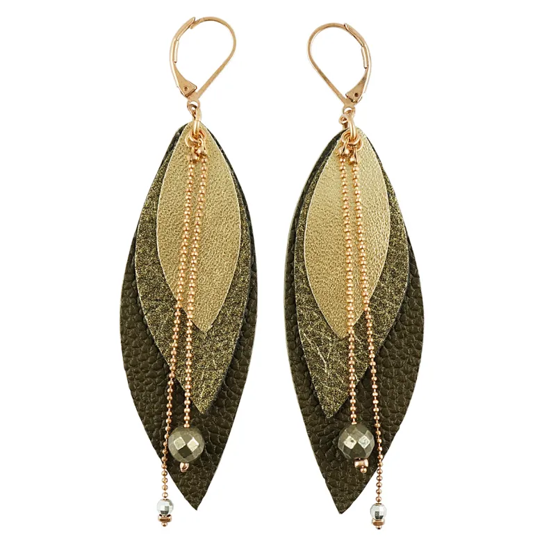 Boucles d'oreilles en cuir pop kaki