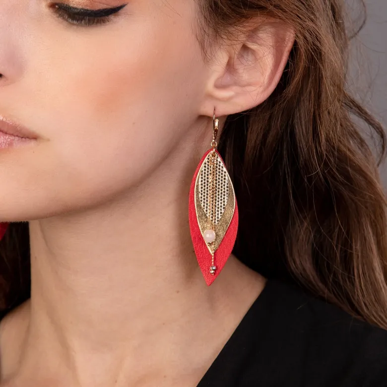 Boucles d'oreilles en cuir pop rouge