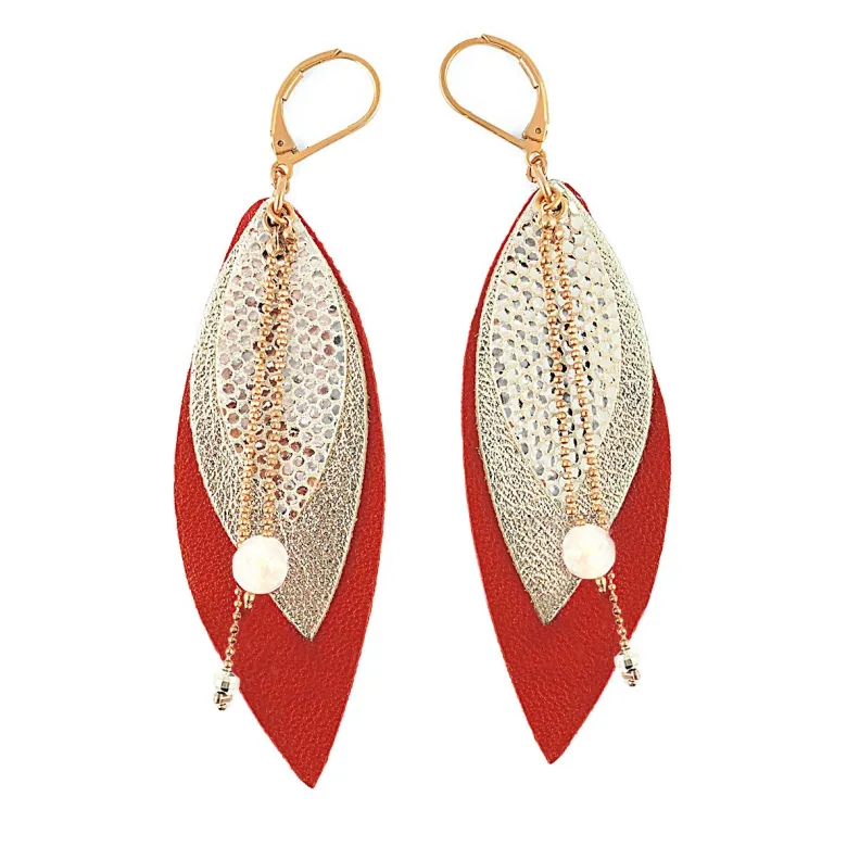 Boucles d'oreilles en cuir pop rouge