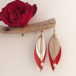 Boucles d'oreilles en cuir pop rouge