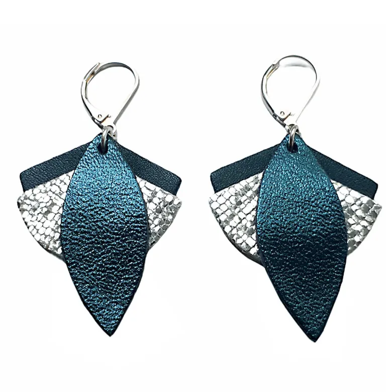 Boucles d'oreilles lotus bleu pétrole