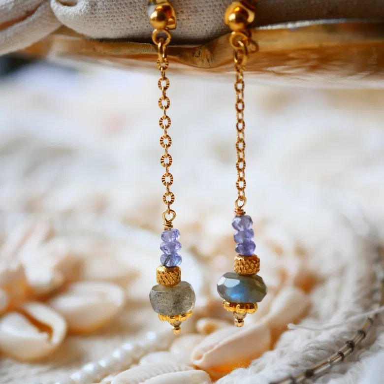 Boucles d'oreilles neer - tanzanite et labradorite - intuition et protection