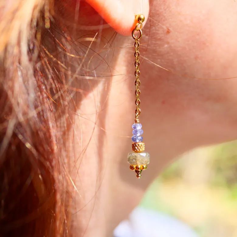 Boucles d'oreilles neer - tanzanite et labradorite - intuition et protection