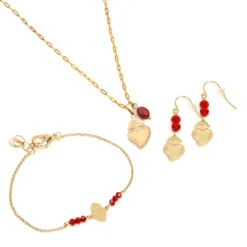 Boucles d'oreilles pendantes cœur ex-voto billes de verre et acier inoxydable