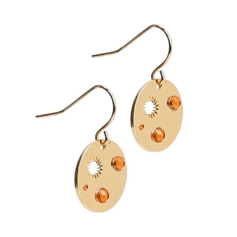 Boucles d'oreilles Soleil artisanales acier inoxydable doré et perles de verre