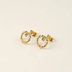 Boucles dorées - anneaux cristal bleu