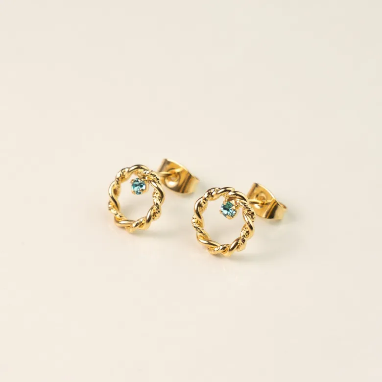 Boucles dorées - anneaux cristal bleu