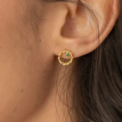 Boucles dorées - anneaux cristal vert