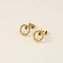 Boucles dorées - anneaux cristal vert