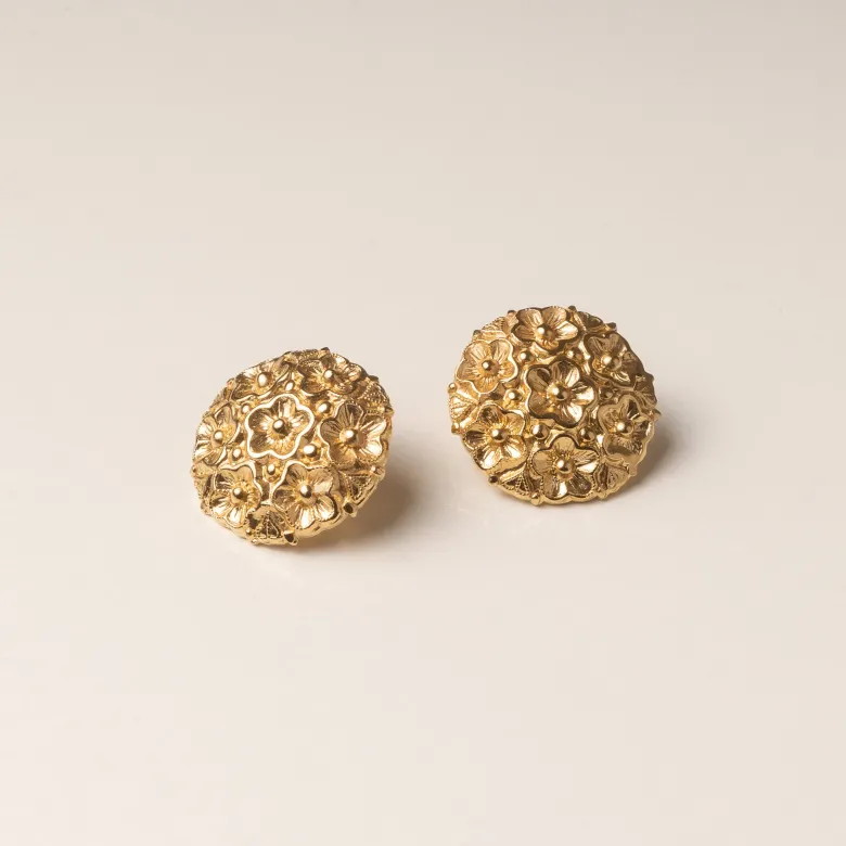 Boucles dorées rondes - décor de fleurs
