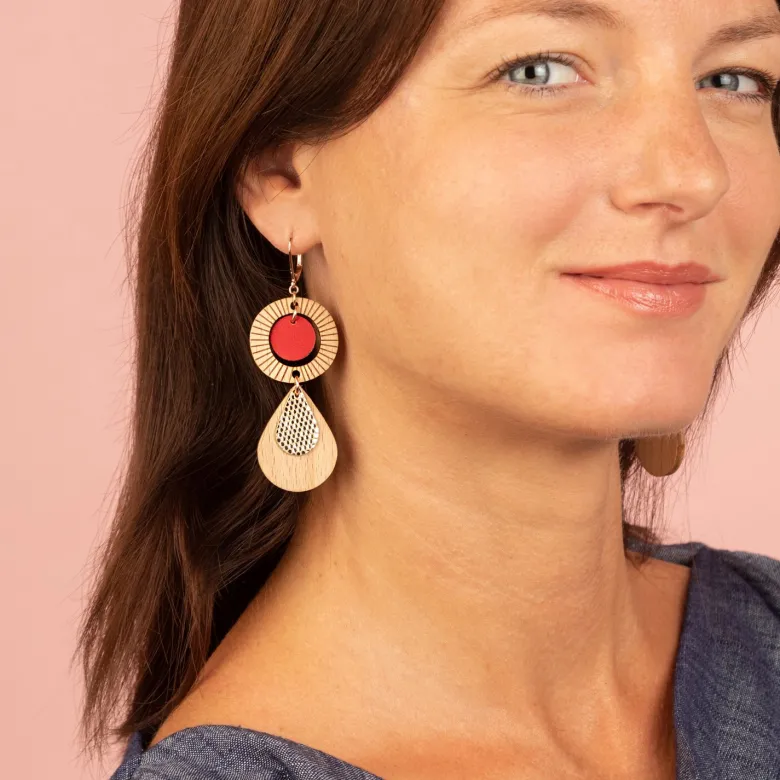 Boucles longues ethnique rouge
