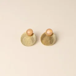 Boucles à médailles doré - quartz rose