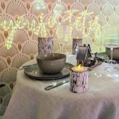 Bougie led tronc d’arbre blanc chaud – effet flamme