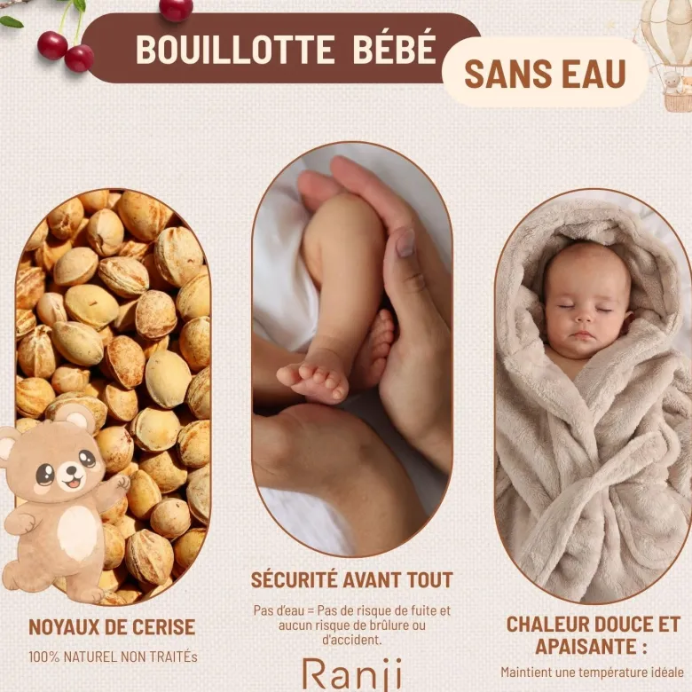 Bouillotte bébé noyaux de cerise ourson