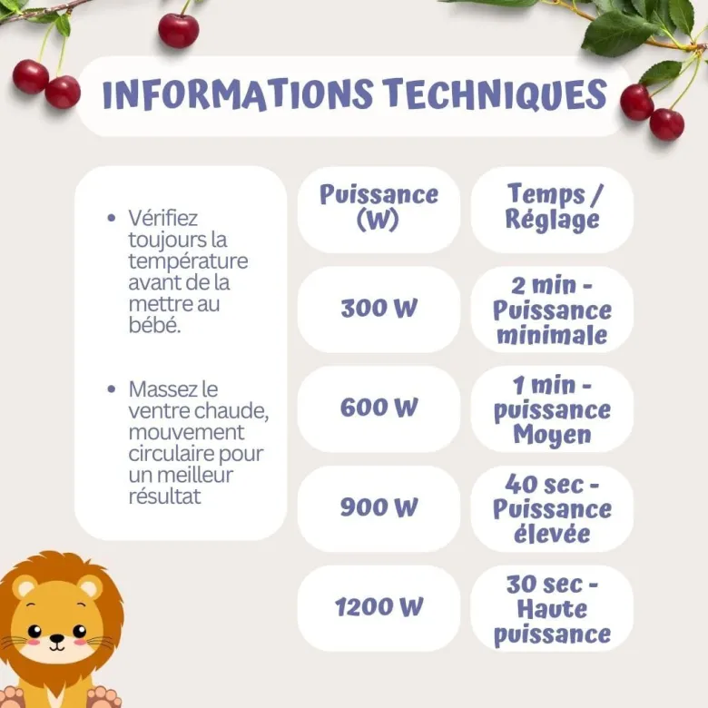 Bouillotte noyaux de cerise bébé (lion)