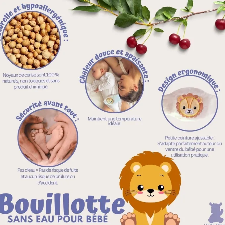 Bouillotte noyaux de cerise bébé (lion)