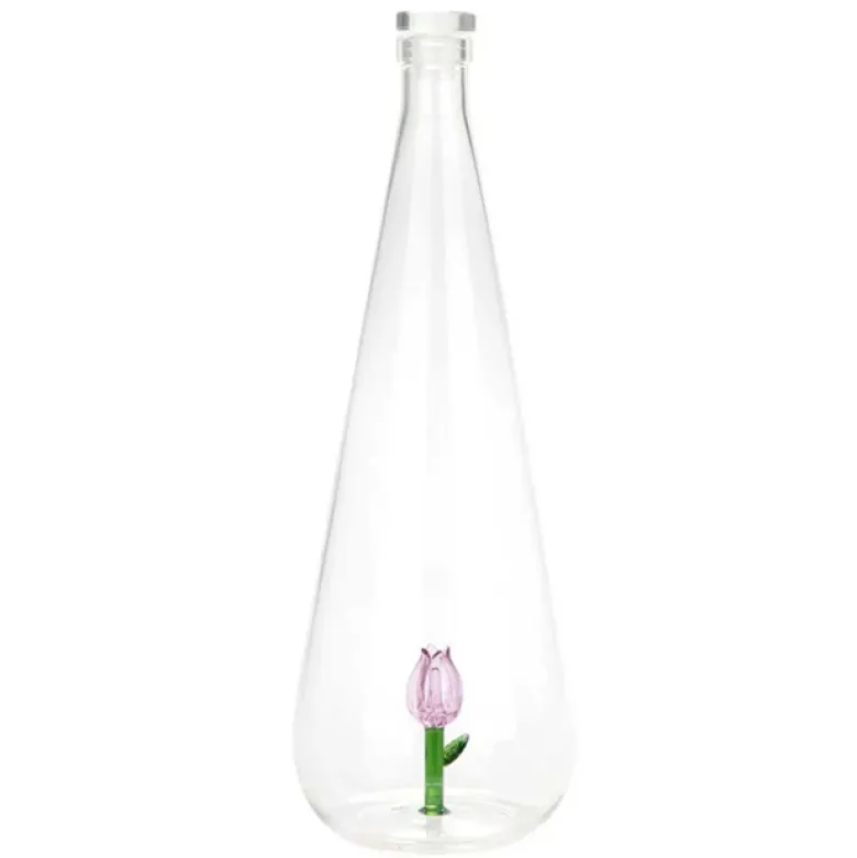 Bouteille Botanical artisanale en verre borosilicate 1L Tulipe rose