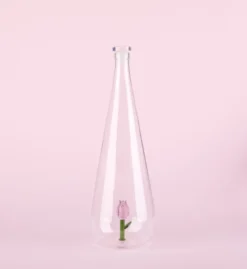 Bouteille Botanical artisanale en verre borosilicate 1L Tulipe rose
