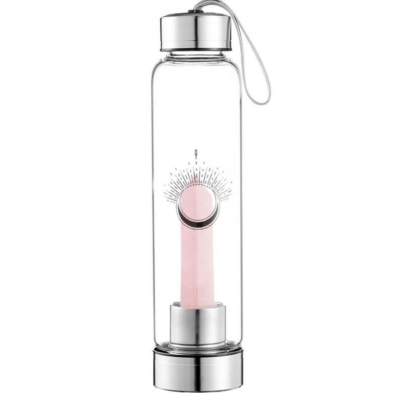 Bouteille en verre pointe quartz rose
