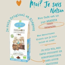 Box de 10 x 250 g de cafés moulu bio du pérou décaféiné à l'eau