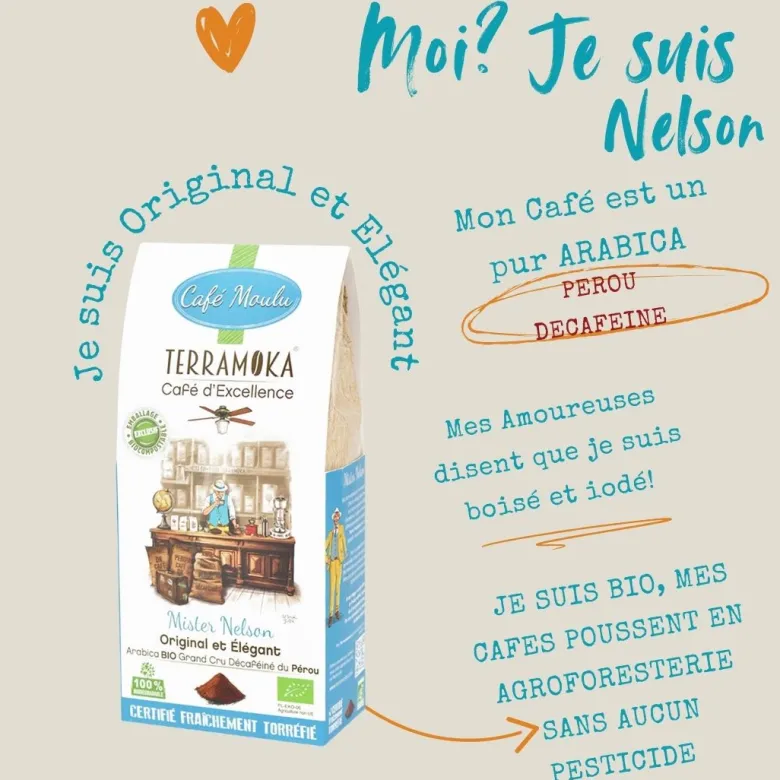 Box de 10 x 250 g de cafés moulu bio du pérou décaféiné à l'eau