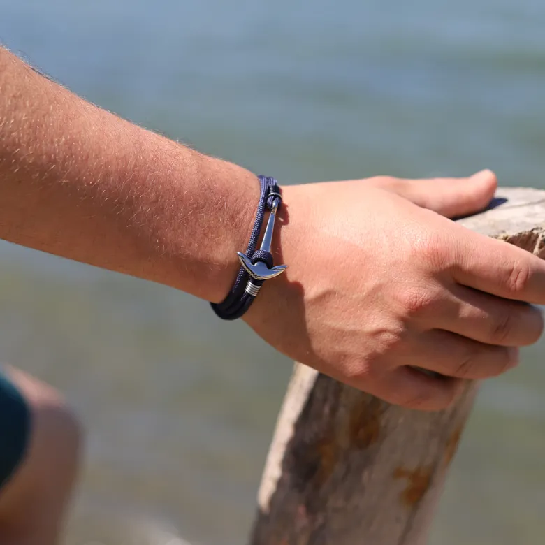 Bracelet ancre homme - corde bleu marine