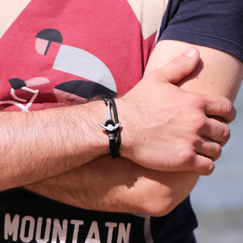 Bracelet ancre marine homme - corde noire