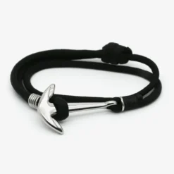 Bracelet ancre marine homme - corde noire