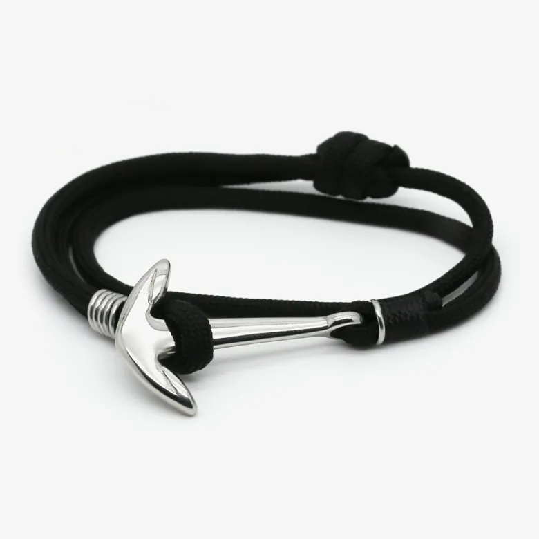 Bracelet ancre marine homme - corde noire