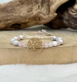Bracelet arbre de vie en quartz rose