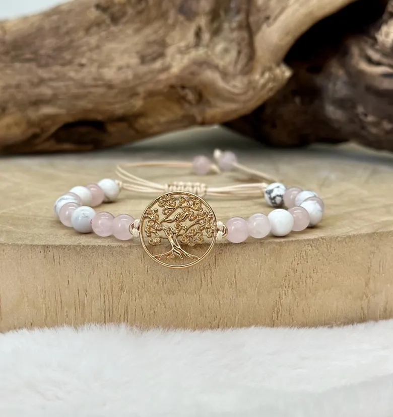 Bracelet arbre de vie en quartz rose