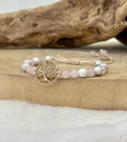 Bracelet arbre de vie en quartz rose