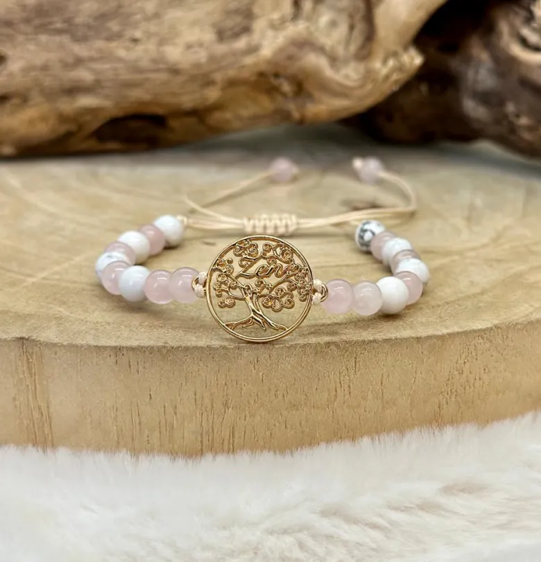 Bracelet arbre de vie en quartz rose