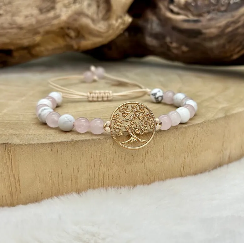 Bracelet arbre de vie en quartz rose