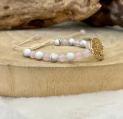Bracelet arbre de vie en quartz rose