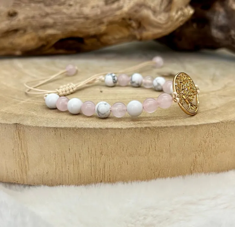 Bracelet arbre de vie en quartz rose