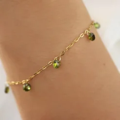 Bracelet avec breloques en zirconium - acier inoxydable couleur cristal vert