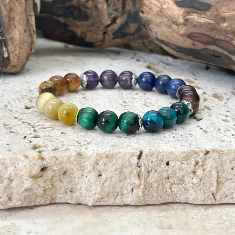 Bracelet chakras en oeil de tigre