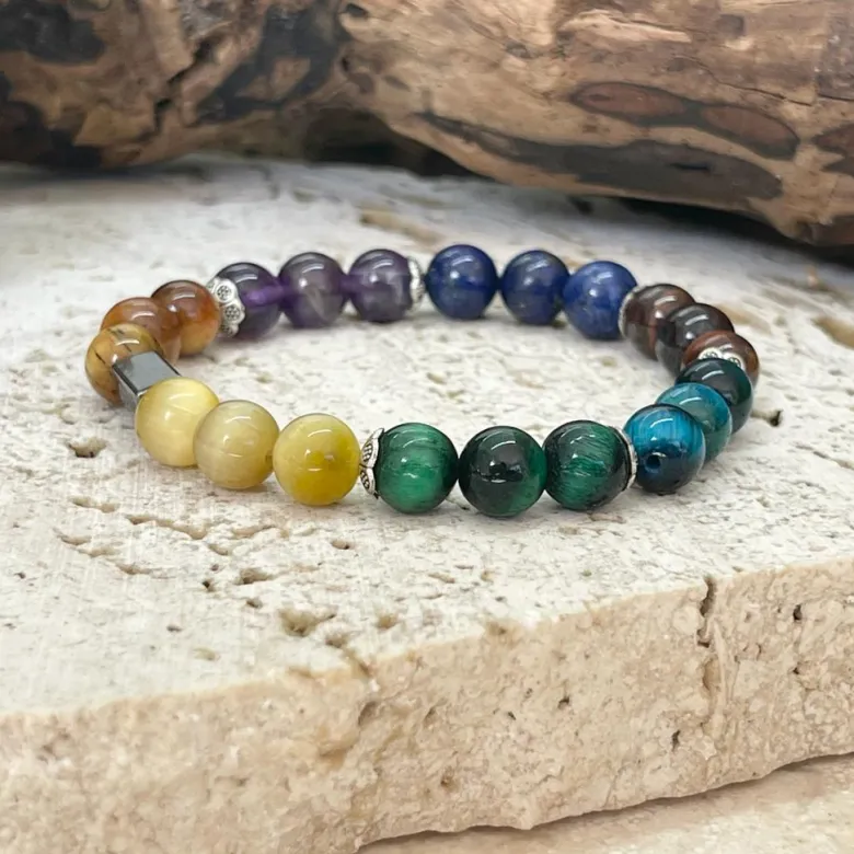 Bracelet chakras en oeil de tigre