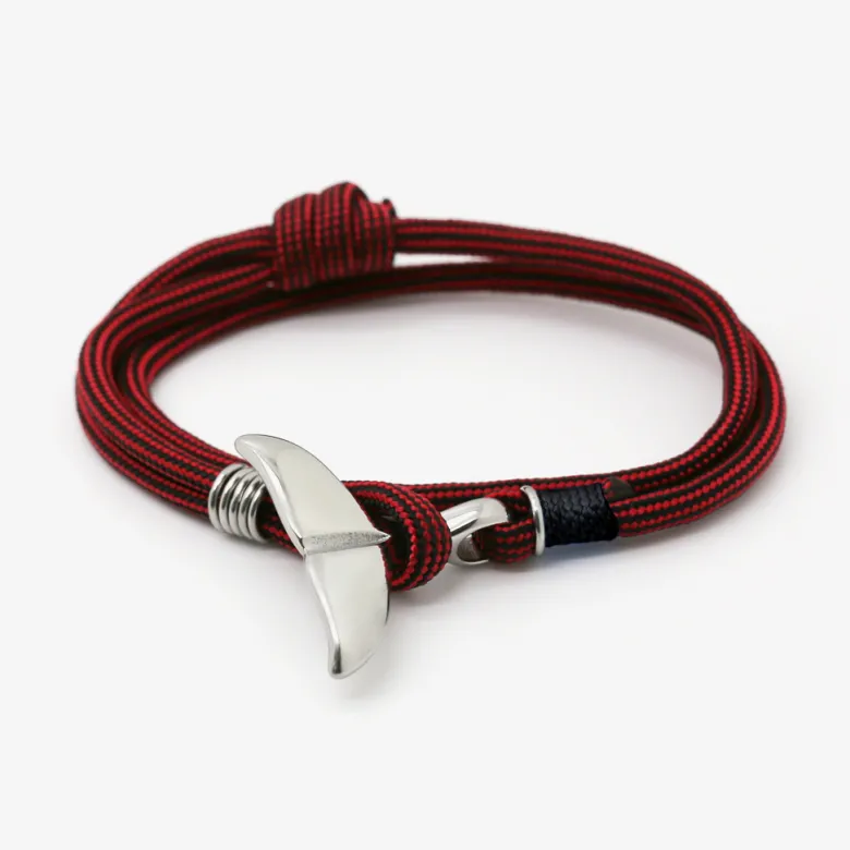 Bracelet corde baleine homme marin rouge