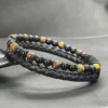 Bracelet en oeil de tigre et obsidienne