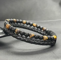 Bracelet en oeil de tigre et obsidienne